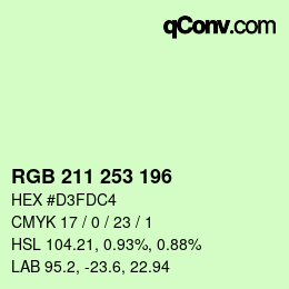 Color code: RGB 211 253 196 | qconv.com