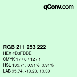 Color code: RGB 211 253 222 | qconv.com