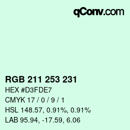 カラーコード: RGB 211 253 231 | qconv.com