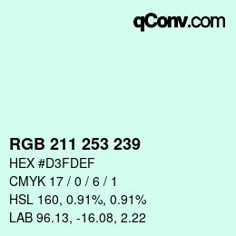 Código de color: RGB 211 253 239 | qconv.com