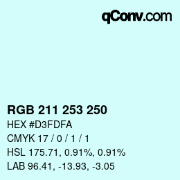 Código de color: RGB 211 253 250 | qconv.com
