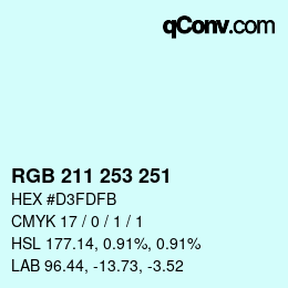 颜色代码: RGB 211 253 251 | qconv.com