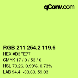 颜色代码: RGB 211 254.2 119.6 | qconv.com