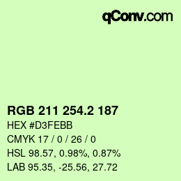 カラーコード: RGB 211 254.2 187 | qconv.com