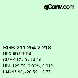 カラーコード: RGB 211 254.2 218 | qconv.com