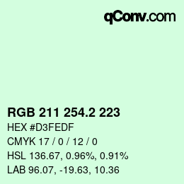 カラーコード: RGB 211 254.2 223 | qconv.com