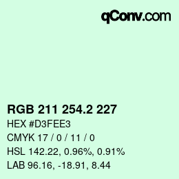 カラーコード: RGB 211 254.2 227 | qconv.com