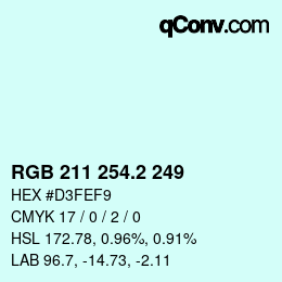 カラーコード: RGB 211 254.2 249 | qconv.com