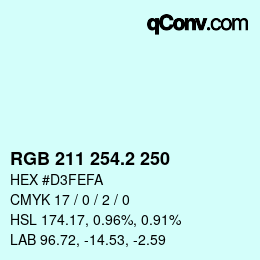 カラーコード: RGB 211 254.2 250 | qconv.com