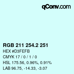 カラーコード: RGB 211 254.2 251 | qconv.com