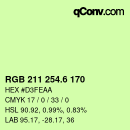カラーコード: RGB 211 254.6 170 | qconv.com