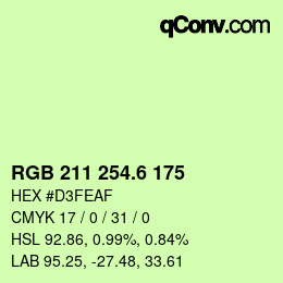 カラーコード: RGB 211 254.6 175 | qconv.com