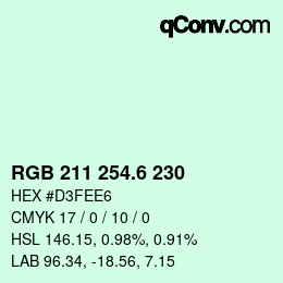 カラーコード: RGB 211 254.6 230 | qconv.com