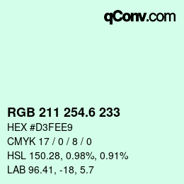カラーコード: RGB 211 254.6 233 | qconv.com