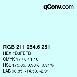 カラーコード: RGB 211 254.6 251 | qconv.com