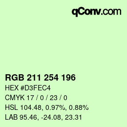 Color code: RGB 211 254 196 | qconv.com