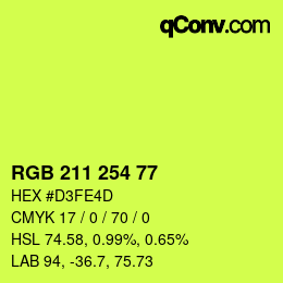 カラーコード: RGB 211 254 77 | qconv.com