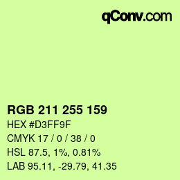 Color code: RGB 211 255 159 | qconv.com