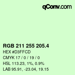 カラーコード: RGB 211 255 205.4 | qconv.com