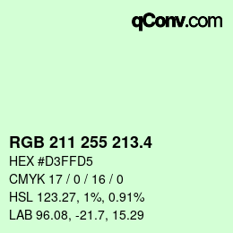 カラーコード: RGB 211 255 213.4 | qconv.com