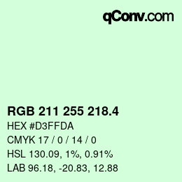 カラーコード: RGB 211 255 218.4 | qconv.com