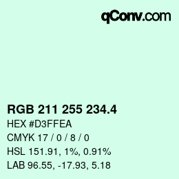 カラーコード: RGB 211 255 234.4 | qconv.com