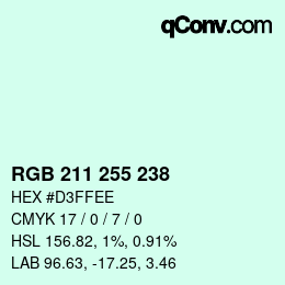 Color code: RGB 211 255 238 | qconv.com