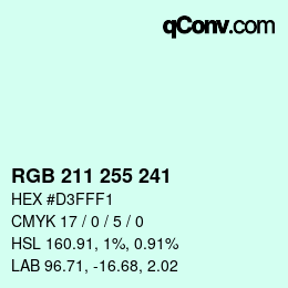 Color code: RGB 211 255 241 | qconv.com