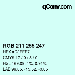 Color code: RGB 211 255 247 | qconv.com