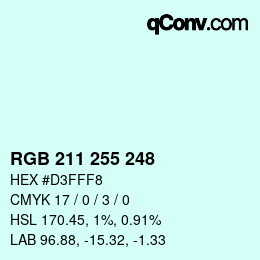Color code: RGB 211 255 248 | qconv.com