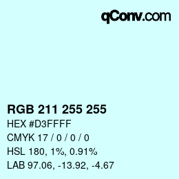 カラーコード: RGB 211 255 255 | qconv.com