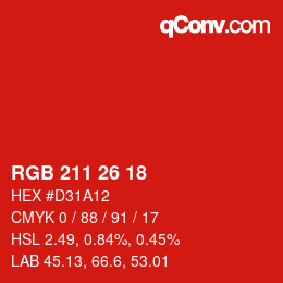 Color code: RGB 211 26 18 | qconv.com