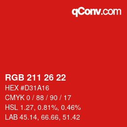 カラーコード: RGB 211 26 22 | qconv.com