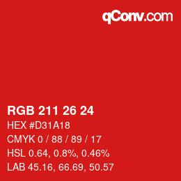 颜色代码: RGB 211 26 24 | qconv.com