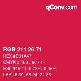 カラーコード: RGB 211 26 71 | qconv.com
