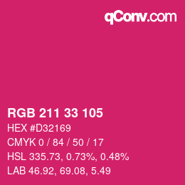 カラーコード: RGB 211 33 105 | qconv.com