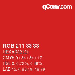 Color code: RGB 211 33 33 | qconv.com