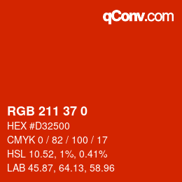 颜色代码: RGB 211 37 0 | qconv.com