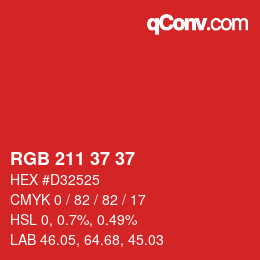 カラーコード: RGB 211 37 37 | qconv.com