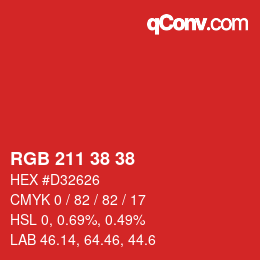 Color code: RGB 211 38 38 | qconv.com