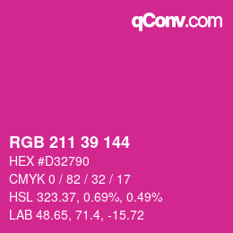颜色代码: RGB 211 39 144 | qconv.com