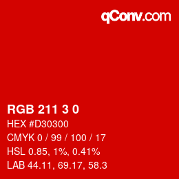 カラーコード: RGB 211 3 0 | qconv.com