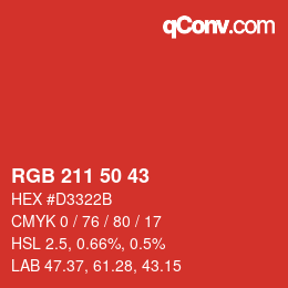 Farbcode: RGB 211 50 43 | qconv.com