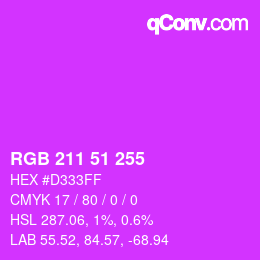 颜色代码: RGB 211 51 255 | qconv.com