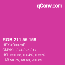 カラーコード: RGB 211 55 158 | qconv.com