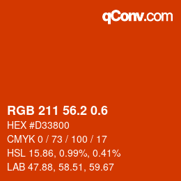 カラーコード: RGB 211 56.2 0.6 | qconv.com