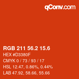 カラーコード: RGB 211 56.2 15.6 | qconv.com