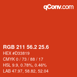 カラーコード: RGB 211 56.2 25.6 | qconv.com