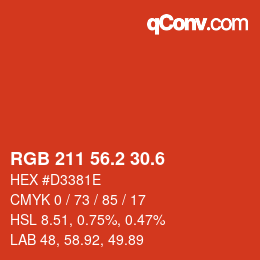 カラーコード: RGB 211 56.2 30.6 | qconv.com