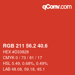 カラーコード: RGB 211 56.2 40.6 | qconv.com